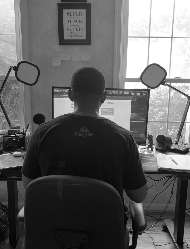 Jerome Patrick at his desk, working